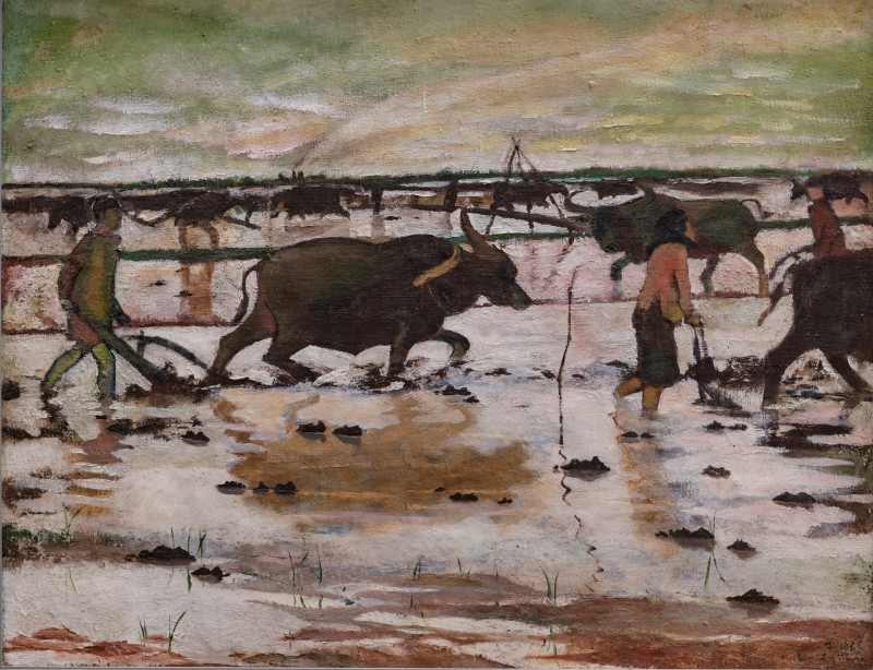 Tranh sơn dầu: "Một buổi cày" 1960 của Họa sĩ Lưu Công Nhân
