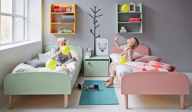 Phòng ngủ đôi cho bé trai và bé gái thể hiện sự năng động