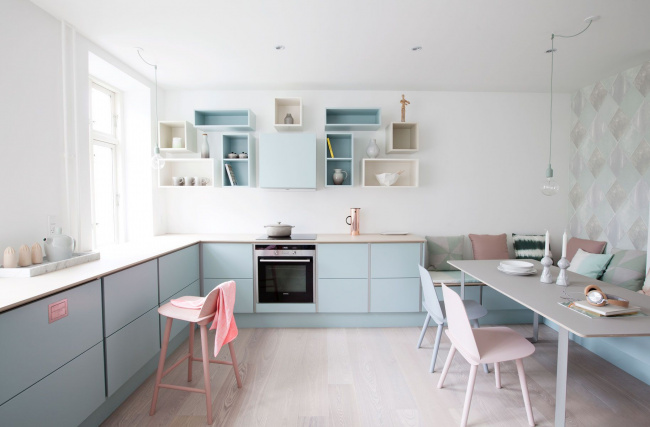 Thiết kế nội thất màu Pastel cho phòng bếp ngọt ngào