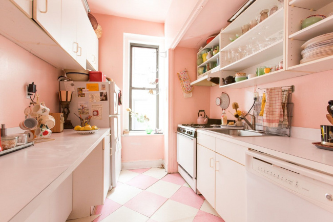 Gam màu hồng pastel cho phòng bếp