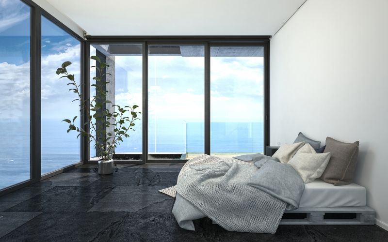 Phòng ngủ phong cách thiết kế nội thất minimalist với ánh sáng tự nhiên với không gian bầu trời