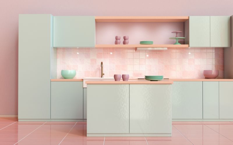 Phòng bếp với tông màu pastel