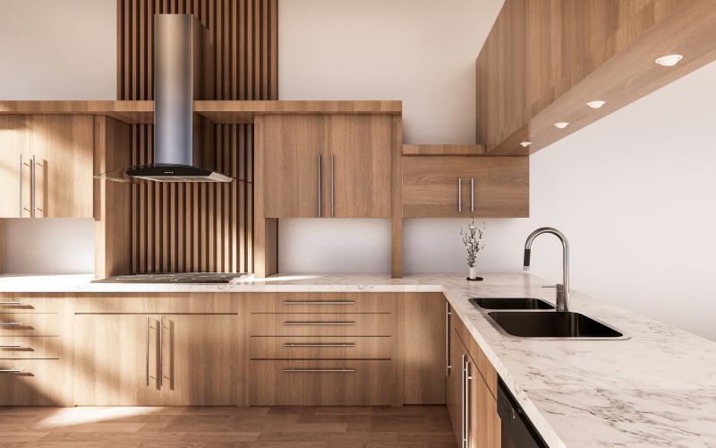 Phòng bếp đơn giản, mộc mạc theo phong cách thiết kế nội thất Nhật Bản