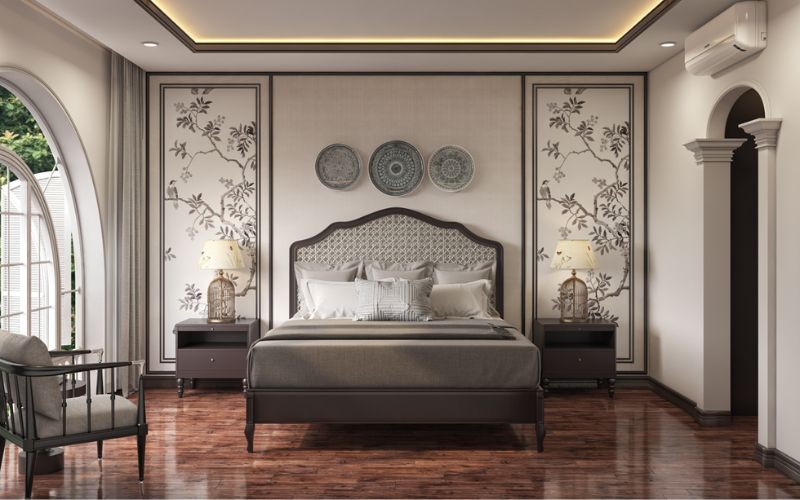 Phòng ngủ phong cách indochine họa tiết đặc trưng
